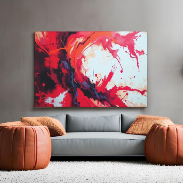 Dynamic Abstract Red and Orange Wall Art - Modern Splash Painting Canvas Print - Image 2