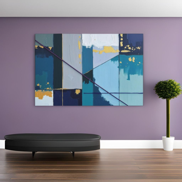 Captivating Abstract Art with Blue and Gold Accents - Modern Geometric Canvas Print - Image 2