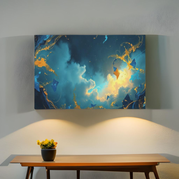Stunning Abstract Art with Blue and Gold Accents in a Celestial Sky Canvas Print - Image 2