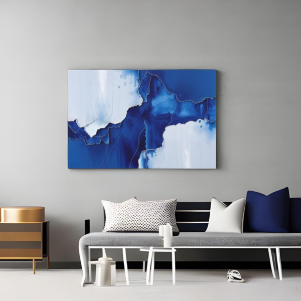 Stunning Abstract Blue and White Fluid Canvas Artwork Print - Image 2