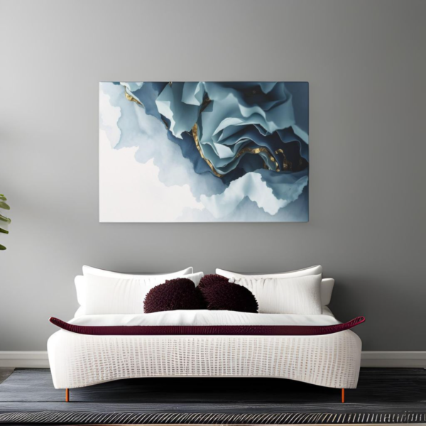 Elegant Abstract Art: Blue and Gold Fluid Waves Canvas Print - Image 2