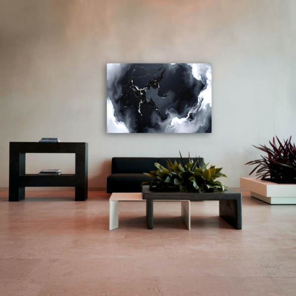 Nebulous Network Abstract Black and White Fluid Canvas Artwork Print - Image 2