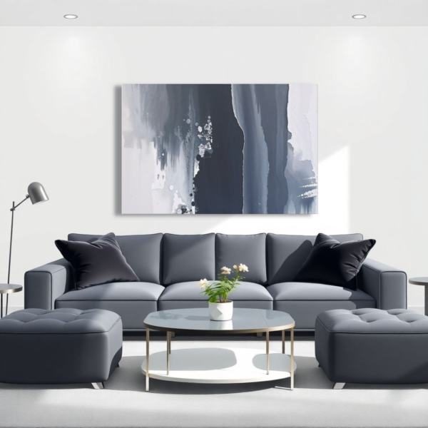 Abstract Monochrome Canvas Print - Modern Black, White, and Gray Wall Art - Image 2