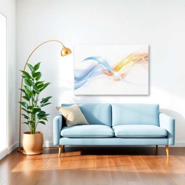 Abstract Blue and Orange Wave Canvas Print - Modern Wall Art for Home and Office Decor - Image 2
