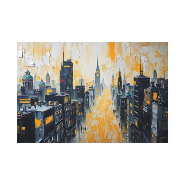 Vibrant Urban Skyline Canvas Print - Modern Cityscape Art with Yellow and Gray Tones - Image 3