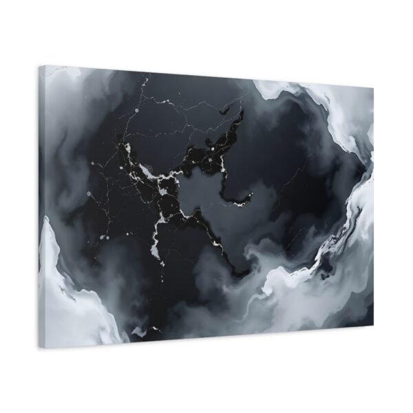 Nebulous Network Abstract Black and White Fluid Canvas Artwork Print - Image 3