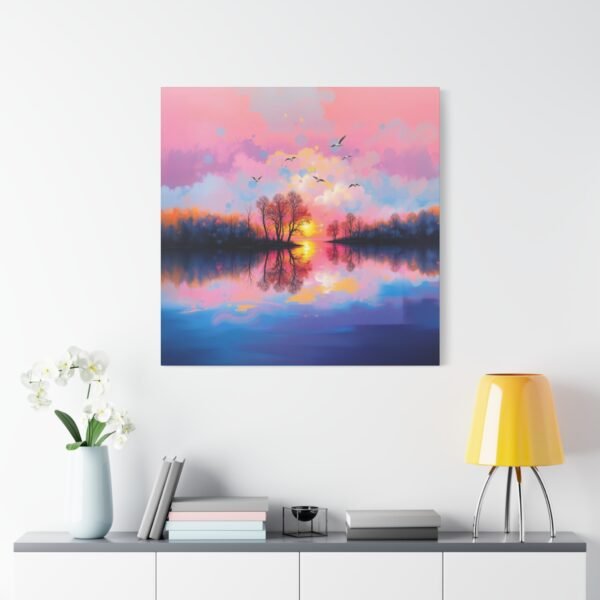 Tranquil Sunset Lake Reflection Canvas Print - Peaceful Nature Wall Art - Image 2