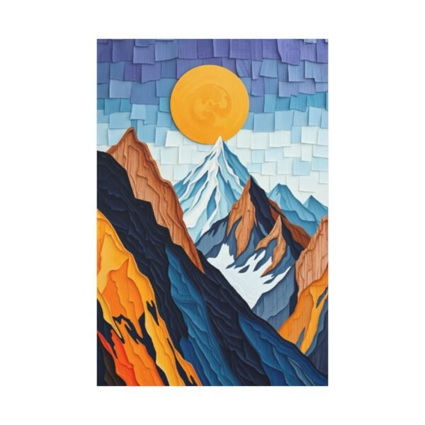 Stunning Abstract Mountain Landscape Canvas Wall Art Print with Vibrant Sun - Image 3