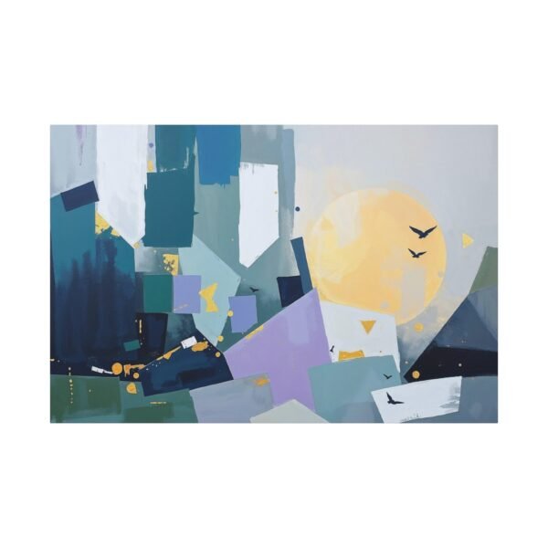 Abstract Geometric Sunrise - Modern Wall Art with Birds and Sun Canvas Print - Image 3