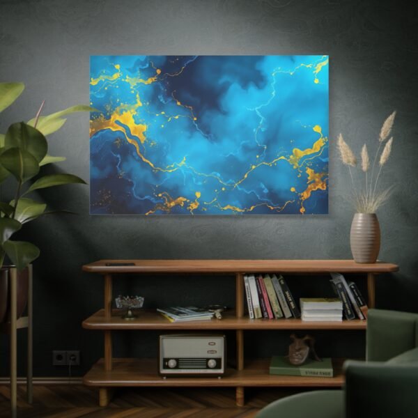 Stunning Abstract Art: Blue and Gold Fluid Dynamics Canvas Art Print - Image 5