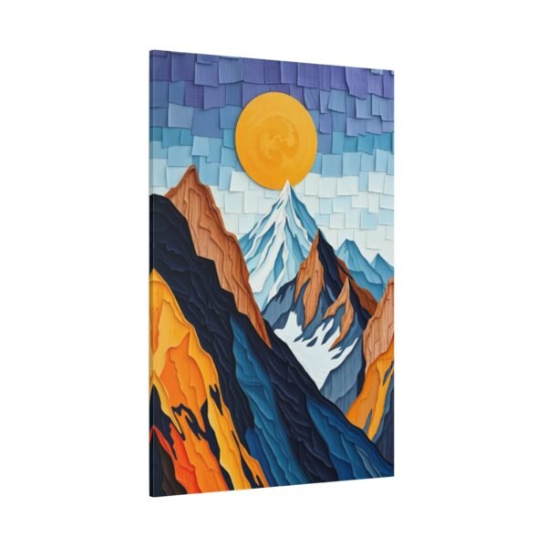 Stunning Abstract Mountain Landscape Canvas Wall Art Print with Vibrant Sun - Image 4
