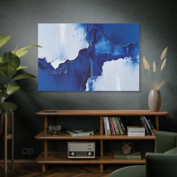 Stunning Abstract Blue and White Fluid Canvas Artwork Print - Image 5