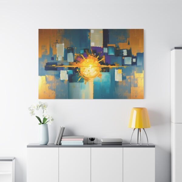 Vibrant Abstract Geometric Wall Art Canvas Print with Radiant Sunburst Centerpiece - Image 2