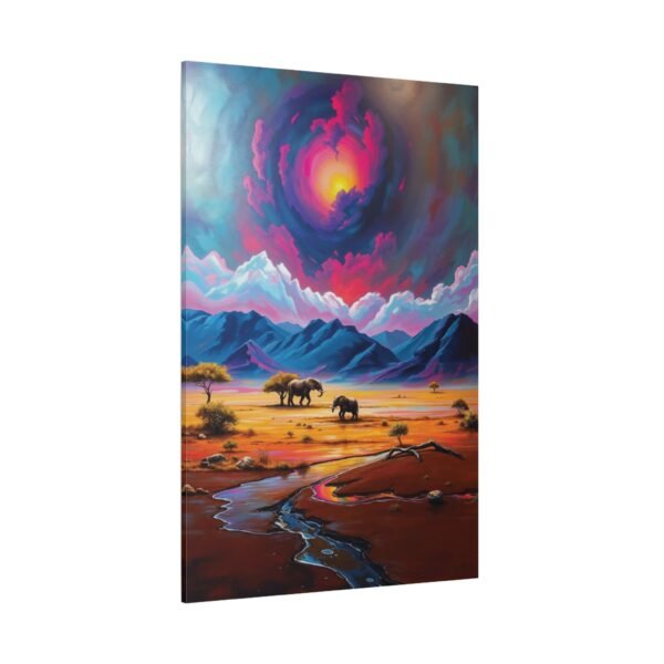 Vibrant Sunset Safari - Majestic Elephants in Colorful Desert Landscape Canvas Wall Art Print - Image 4