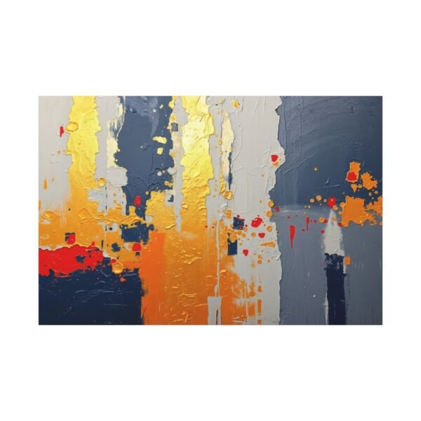 Canvas Artwork Print: Striking Abstract Painting with Navy Blue, Bright Yellow, Orange, and Red Hues - Image 3