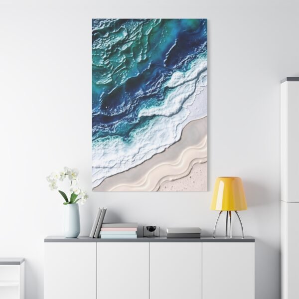Stunning Aerial View of Ocean Waves Crashing on Sandy Beach Canvas Print - Image 2