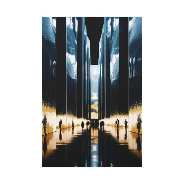 Modern Architectural Canvas Print - Futuristic Hallway with Reflective Surfaces - Image 3