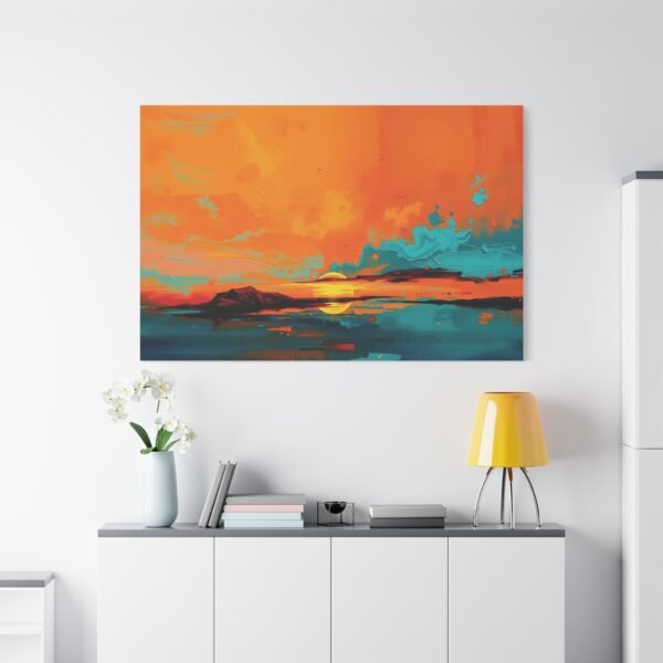 Warm Orange and Blue Sunset Canvas Art - Romantic Landscape Print - Image 2