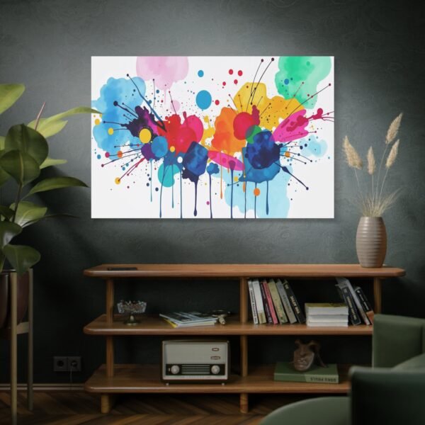 Vibrant Abstract Art: Colorful Paint Splashes and Drips on Canvas Canvas Print - Image 5