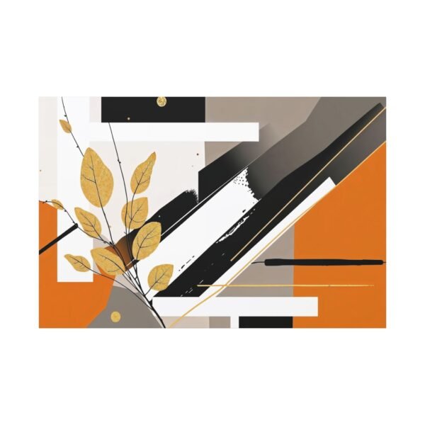 Modern Abstract Wall Art with Golden Leaves and Geometric Patterns Canvas Print - Image 3