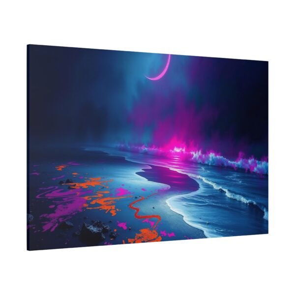 Stunning Neon Moonlit Beach Canvas Print - Image 4