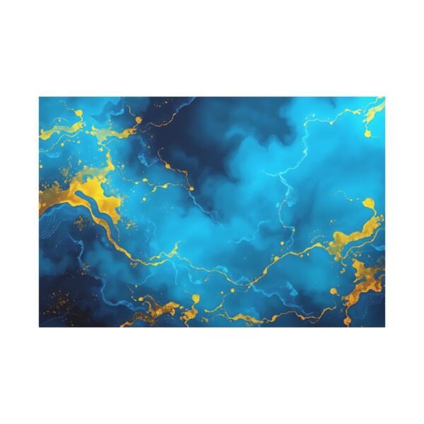 Stunning Abstract Art: Blue and Gold Fluid Dynamics Canvas Art Print - Image 3