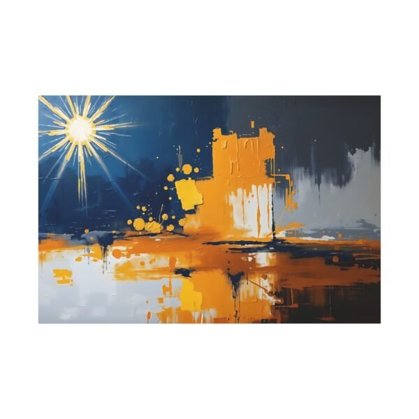 Dynamic Abstract Sunburst in Yellow and Blue - Modern Canvas Art Print - Image 3
