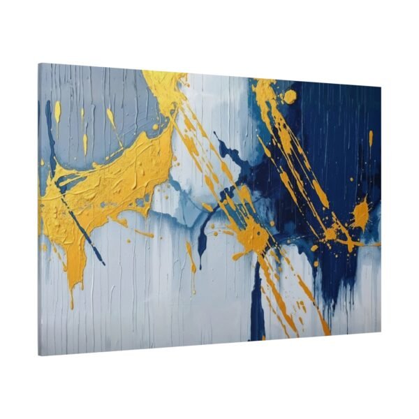 Stunning Abstract Art: Bold Blue and Gold Splashes Canvas Print - Image 4