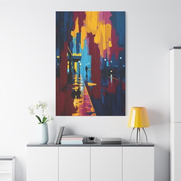 Rainy Night Cityscape Canvas Art - Moody Urban Wall Decor - Image 2