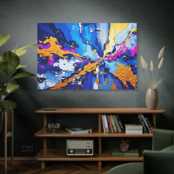 Vibrant Abstract Canvas Print - Dynamic Blue, Gold, and Pink Explosion Art - Image 5