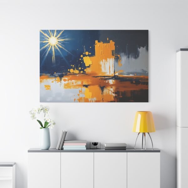 Dynamic Abstract Sunburst in Yellow and Blue - Modern Canvas Art Print - Image 2