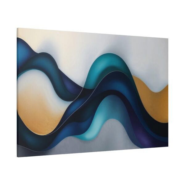 Abstract Wave Art: A Symphony of Blue and Gold Curves Canvas Print - Image 4
