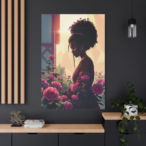 Elegant Woman in a Rose Garden Canvas Print - Captivating Wall Art for Home Decor - Image 5