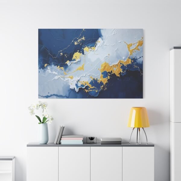Stunning Abstract Art: Blue and Gold Fluid Canvas Print - Image 2