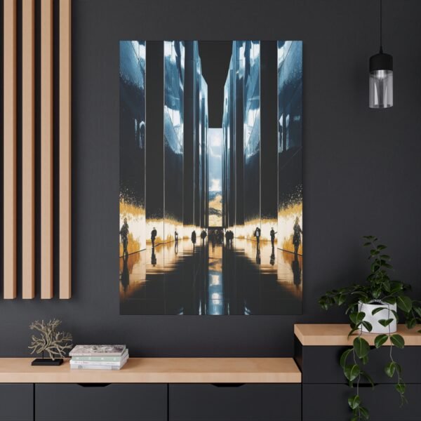 Modern Architectural Canvas Print - Futuristic Hallway with Reflective Surfaces - Image 2