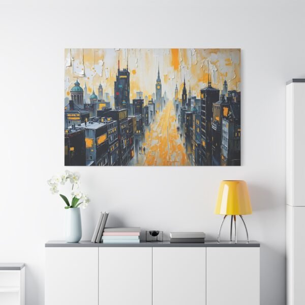 Vibrant Urban Skyline Canvas Print - Modern Cityscape Art with Yellow and Gray Tones - Image 2