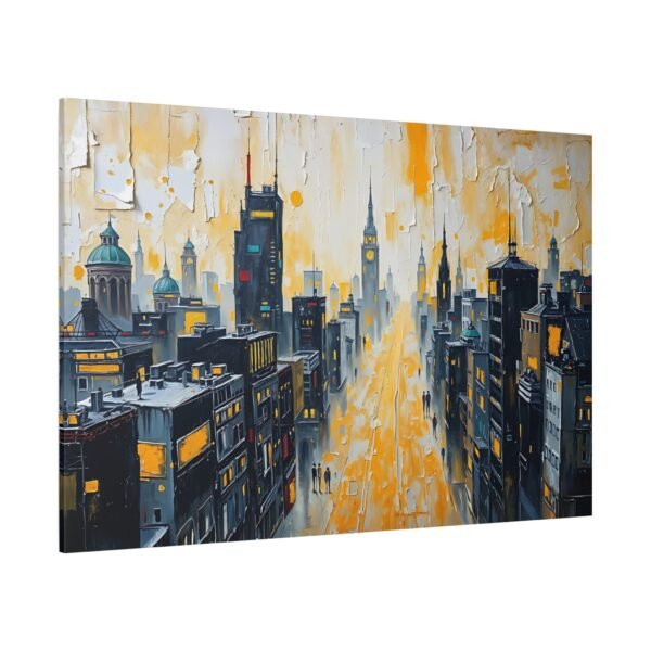 Vibrant Urban Skyline Canvas Print - Modern Cityscape Art with Yellow and Gray Tones - Image 4