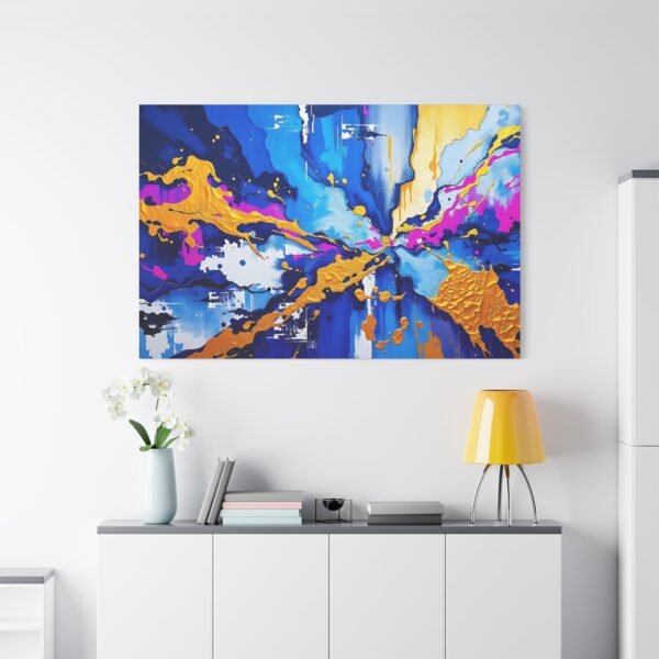 Vibrant Abstract Canvas Print - Dynamic Blue, Gold, and Pink Explosion Art - Image 2