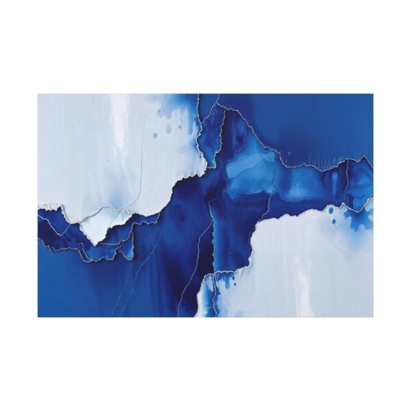 Stunning Abstract Blue and White Fluid Canvas Artwork Print - Image 3