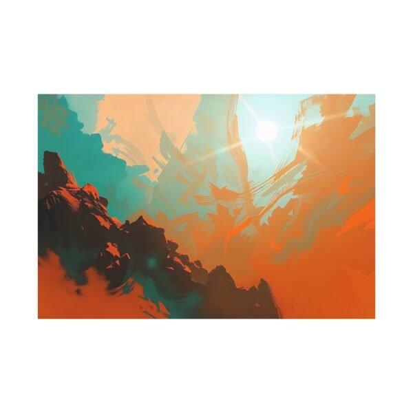 Abstract Mountain Landscape Canvas Wall Art - Vibrant Orange and Teal Sunset Canvas Print Art - Image 3